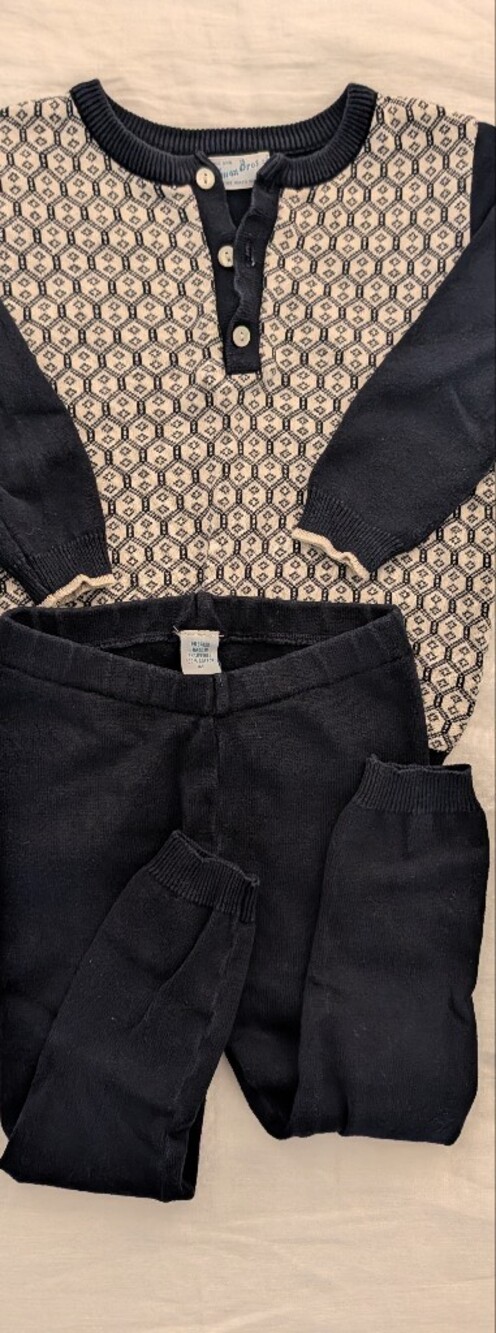 Navy & Cream Patterned Knit Sweater And Pants Feltman Brothers